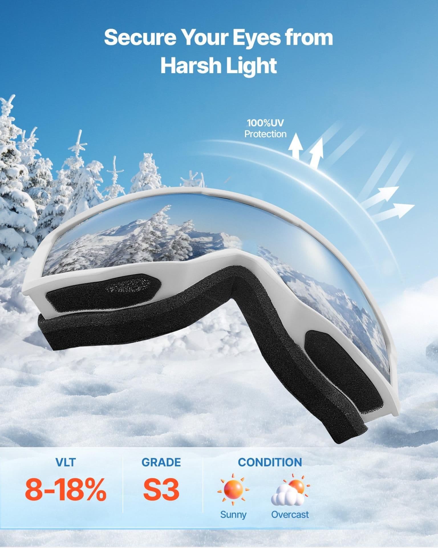 image-VEVOR Ski Goggles, Cylindrical Lens with Pink Revo Coating, OTG Anti fog Snow Goggles for Men Women Youth, TPU Frame & Ventilation Structure, Suitable for Skiing, Skating, Snowboarding, Cycling