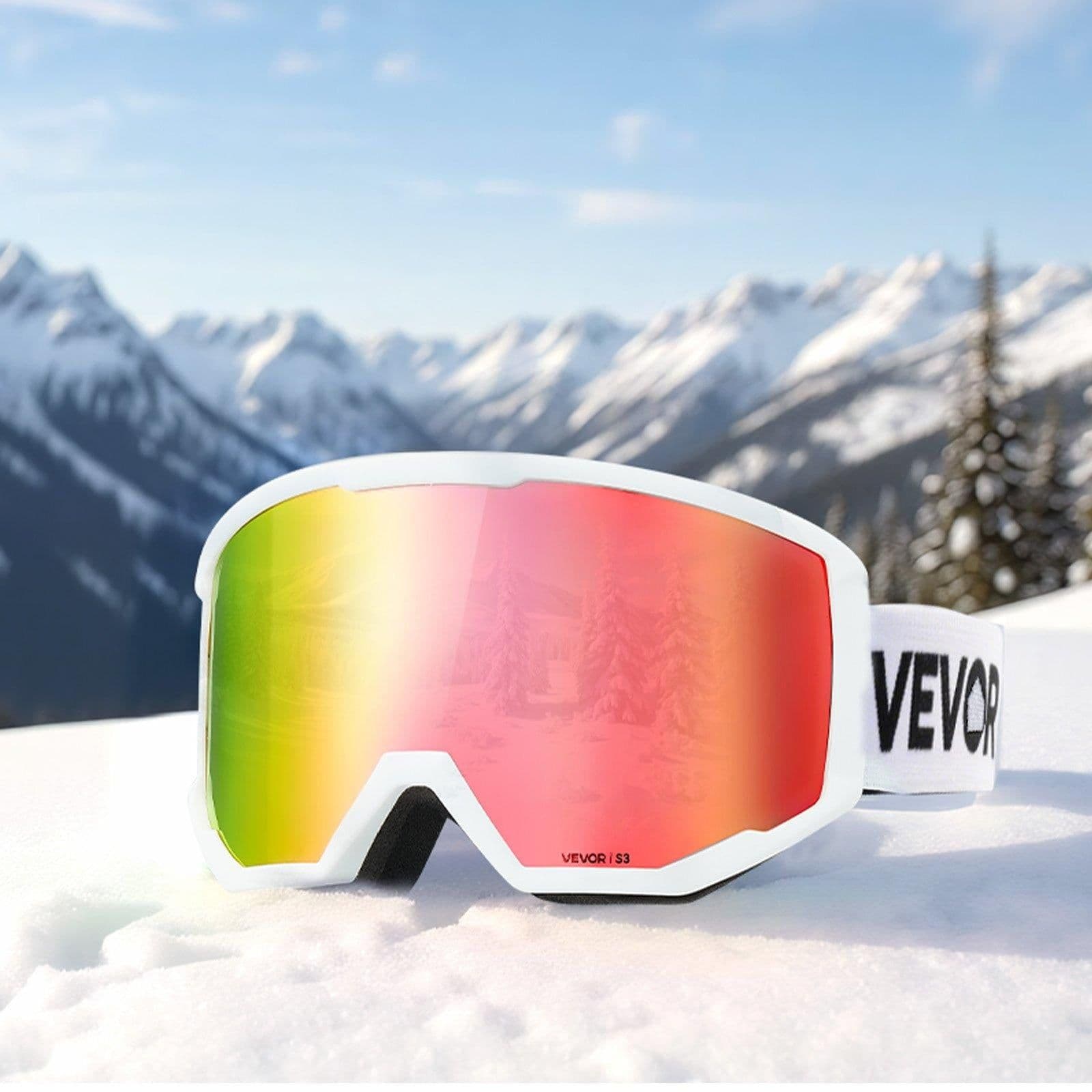 image-VEVOR Ski Goggles, Cylindrical Lens with Pink Revo Coating, OTG Anti fog Snow Goggles for Men Women Youth, TPU Frame & Ventilation Structure, Suitable for Skiing, Skating, Snowboarding, Cycling