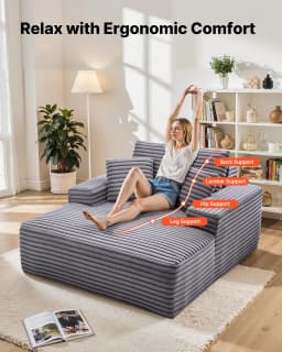image-VEVOR Chaise Lounge Chair, 48 in Boneless Chaise Lounge Indoor, Modern Upholstered Oversized Reading Chair with Throw Pillows & Armrests, Sofa Couch Deep Seat Sleeper for Living Room, Bedroom, Balcony