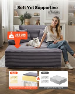 image-VEVOR Chaise Lounge Chair, 48 in Boneless Chaise Lounge Indoor, Modern Upholstered Oversized Reading Chair with Throw Pillows & Armrests, Sofa Couch Deep Seat Sleeper for Living Room, Bedroom, Balcony