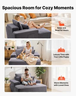 image-VEVOR Chaise Lounge Chair, 48 in Boneless Chaise Lounge Indoor, Modern Upholstered Oversized Reading Chair with Throw Pillows & Armrests, Sofa Couch Deep Seat Sleeper for Living Room, Bedroom, Balcony