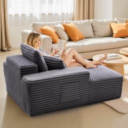 image-VEVOR Chaise Lounge Chair, 48 in Boneless Chaise Lounge Indoor, Modern Upholstered Oversized Reading Chair with Throw Pillows & Armrests, Sofa Couch Deep Seat Sleeper for Living Room, Bedroom, Balcony