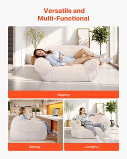 image-VEVOR Bean Bag Chair, BeanBag Sofa Chair with Armrests for Adults, Fluffy Plush & High-Density Foam Filling Adult Bean Bag with Zapper, Comfy Lazy Sofa Chair Ideal for Living Room, Bedroom, Beige