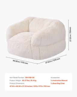 image-VEVOR Bean Bag Chair, BeanBag Sofa Chair with Armrests for Adults, Fluffy Plush & High-Density Foam Filling Adult Bean Bag with Zapper, Comfy Lazy Sofa Chair Ideal for Living Room, Bedroom, Beige
