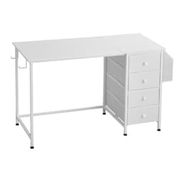 image-VEVOR Computer Desk with Fabric Drawers, 47 Inch Reversible Study Work Writing Desk for Modern Home Office Bedroom, Simple Modern Cute PC Table Metal Frame Business Furniture, White