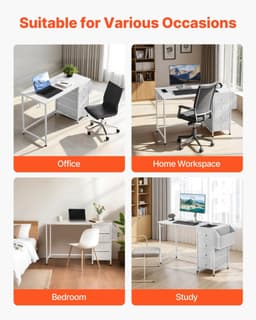 image-VEVOR Computer Desk with Fabric Drawers, 47 Inch Reversible Study Work Writing Desk for Modern Home Office Bedroom, Simple Modern Cute PC Table Metal Frame Business Furniture, White