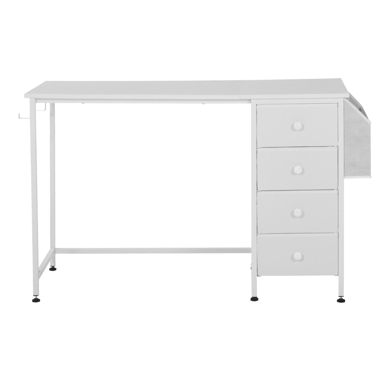 image-VEVOR Computer Desk with Fabric Drawers, 47 Inch Reversible Study Work Writing Desk for Modern Home Office Bedroom, Simple Modern Cute PC Table Metal Frame Business Furniture, White