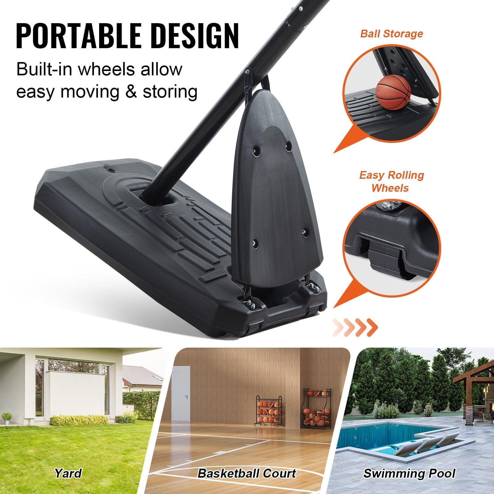 image-VEVOR Basketball Hoop, 7.6-10 ft Adjustable Height Portable Backboard System, 50 inch Basketball Hoop & Goal, Kids & Adults Basketball Set with Wheels, Stand, and Fillable Base, for Outdoor/Indoor