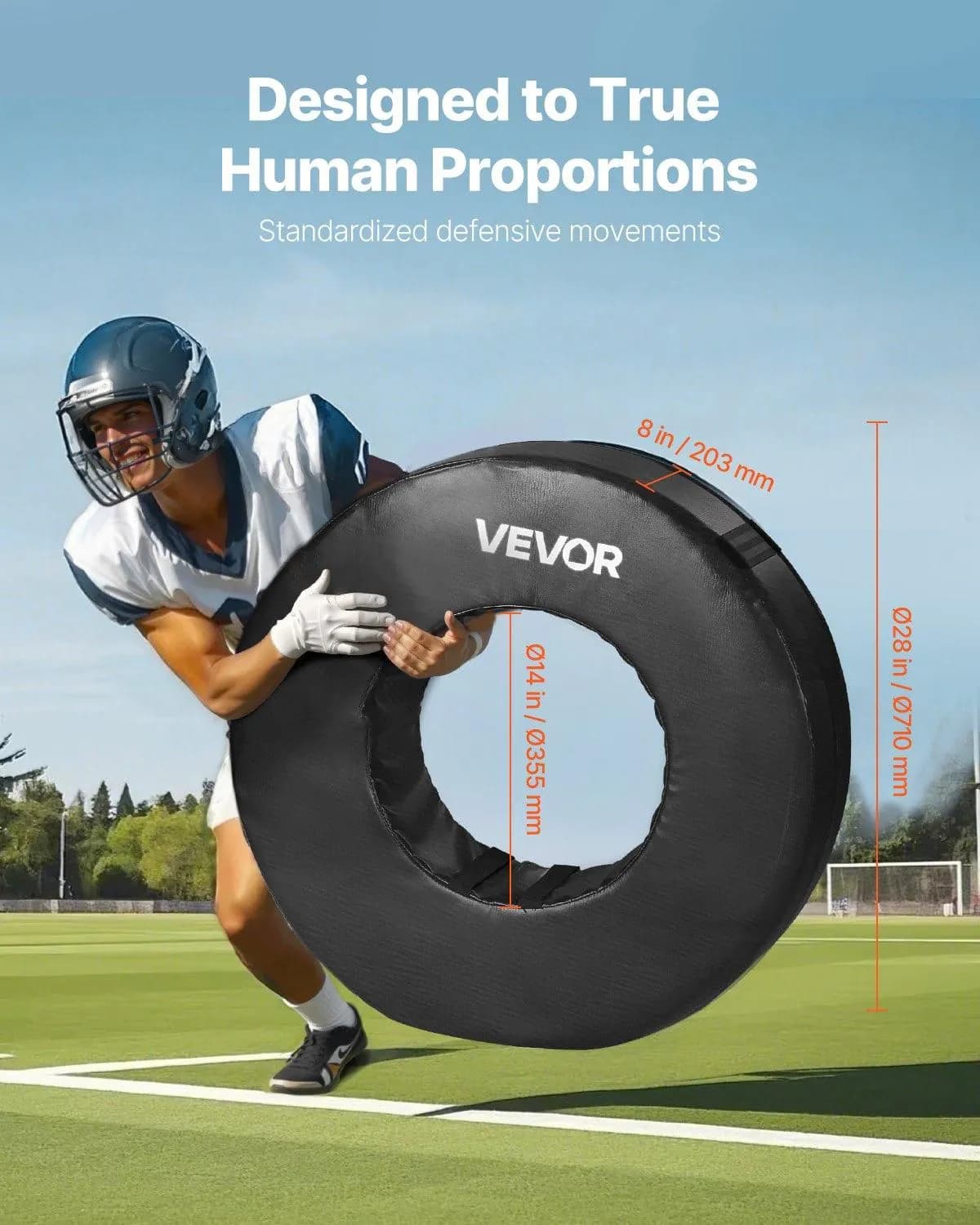 image-VEVOR Football Tackle Wheel, Football Tackling Dummy, Waterproof PVC and High-Density Sponge Tackle Ring, Dummies Training Equipment with Straps, for Blocking, Hitting Drills and Practice, Black, 1PCS