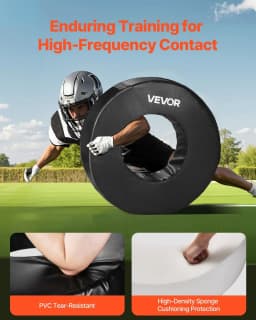 image-VEVOR Football Tackle Wheel, Football Tackling Dummy, Waterproof PVC and High-Density Sponge Tackle Ring, Dummies Training Equipment with Straps, for Blocking, Hitting Drills and Practice, Black, 1PCS