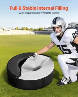 image-VEVOR Football Tackle Wheel, Football Tackling Dummy, Waterproof PVC and High-Density Sponge Tackle Ring, Dummies Training Equipment with Straps, for Blocking, Hitting Drills and Practice, Black, 1PCS