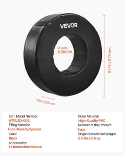 image-VEVOR Football Tackle Wheel, Football Tackling Dummy, Waterproof PVC and High-Density Sponge Tackle Ring, Dummies Training Equipment with Straps, for Blocking, Hitting Drills and Practice, Black, 1PCS