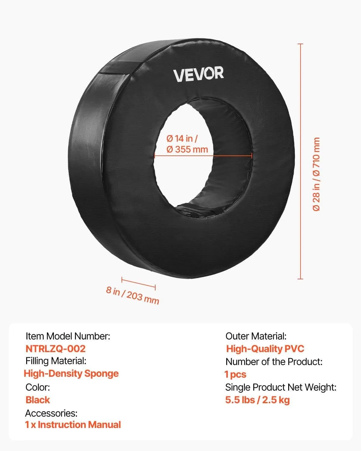 image-VEVOR Football Tackle Wheel, Football Tackling Dummy, Waterproof PVC and High-Density Sponge Tackle Ring, Dummies Training Equipment with Straps, for Blocking, Hitting Drills and Practice, Black, 1PCS