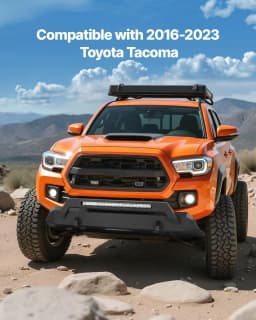 image-VEVOR Front Bumper Compatible with 2016-2023 Toyota Tacoma (Excluding Tacoma TRD/Tacoma TRD Sport), Pickup Truck Bumper with LED Light Bar, Winch Plate & D-Rings Mounts, Heavy-Duty Steel Front Bumper with E-Coating
