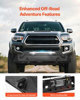 image-VEVOR Front Bumper Compatible with 2016-2023 Toyota Tacoma (Excluding Tacoma TRD/Tacoma TRD Sport), Pickup Truck Bumper with LED Light Bar, Winch Plate & D-Rings Mounts, Heavy-Duty Steel Front Bumper with E-Coating