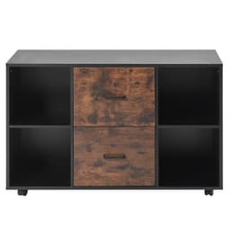 image-VEVOR 2 Drawer Wooden File Cabinet, Mobile Filing Cabinet with Open Shelves, Lateral Rolling File Storage with Lockable Wheels, Modern Free Standing Printer Stand for Home, Office, School, Black
