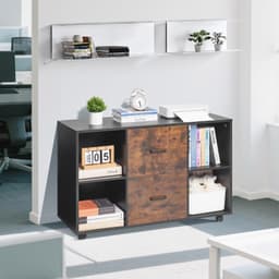 image-VEVOR 2 Drawer Wooden File Cabinet, Mobile Filing Cabinet with Open Shelves, Lateral Rolling File Storage with Lockable Wheels, Modern Free Standing Printer Stand for Home, Office, School, Black