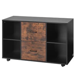 image-VEVOR 2 Drawer Wooden File Cabinet, Mobile Filing Cabinet with Open Shelves, Lateral Rolling File Storage with Lockable Wheels, Modern Free Standing Printer Stand for Home, Office, School, Black
