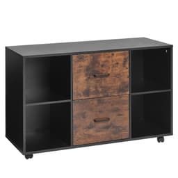 image-VEVOR 2 Drawer Wooden File Cabinet, Mobile Filing Cabinet with Open Shelves, Lateral Rolling File Storage with Lockable Wheels, Modern Free Standing Printer Stand for Home, Office, School, Black