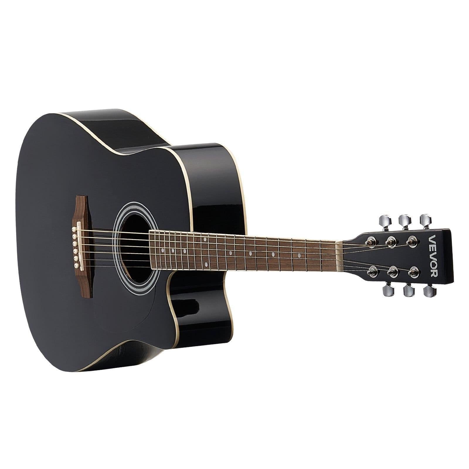 image-VEVOR Cutway Acoustic Guitar, 41 in, 6-String Black Solid Spruce Top Guitar, Beginner Bundle with Gig Bag, Tuner, Strap, Strings, Picks, Capo, Rosewood Fingerboard, for Adult Fingerstyle Solo Jazz