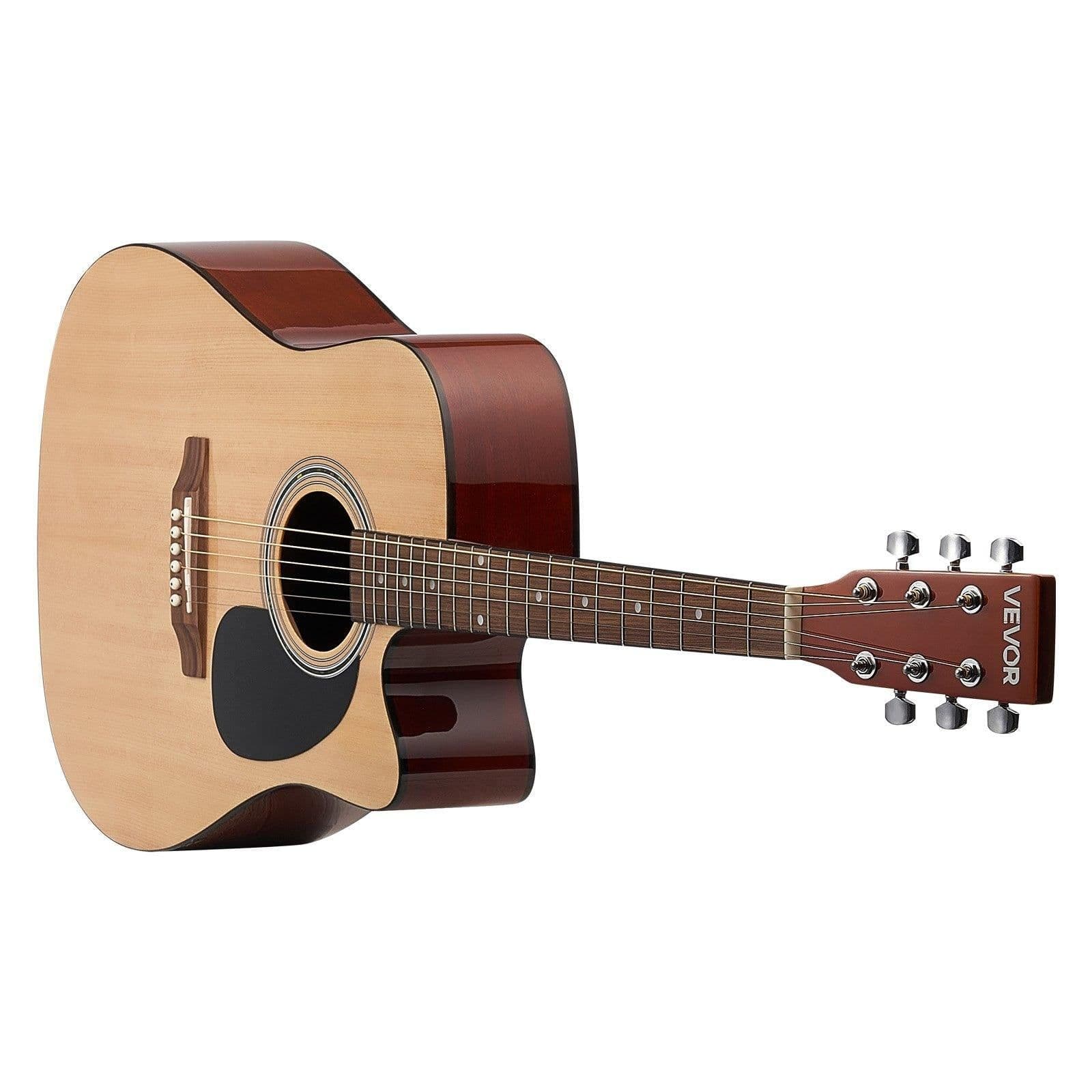 image-VEVOR Cutway Acoustic Guitar, 41 in, 6-String, Natural Solid Spruce Top Guitar, Beginner Bundle with Gig Bag, Tuner, Strap, Steel Strings, Picks, Capo, Rosewood Fingerboard, for Fingerstyle Solo Jazz