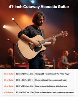 image-VEVOR Cutway Acoustic Guitar, 41 in, 6-String, Natural Solid Spruce Top Guitar, Beginner Bundle with Gig Bag, Tuner, Strap, Steel Strings, Picks, Capo, Rosewood Fingerboard, for Fingerstyle Solo Jazz