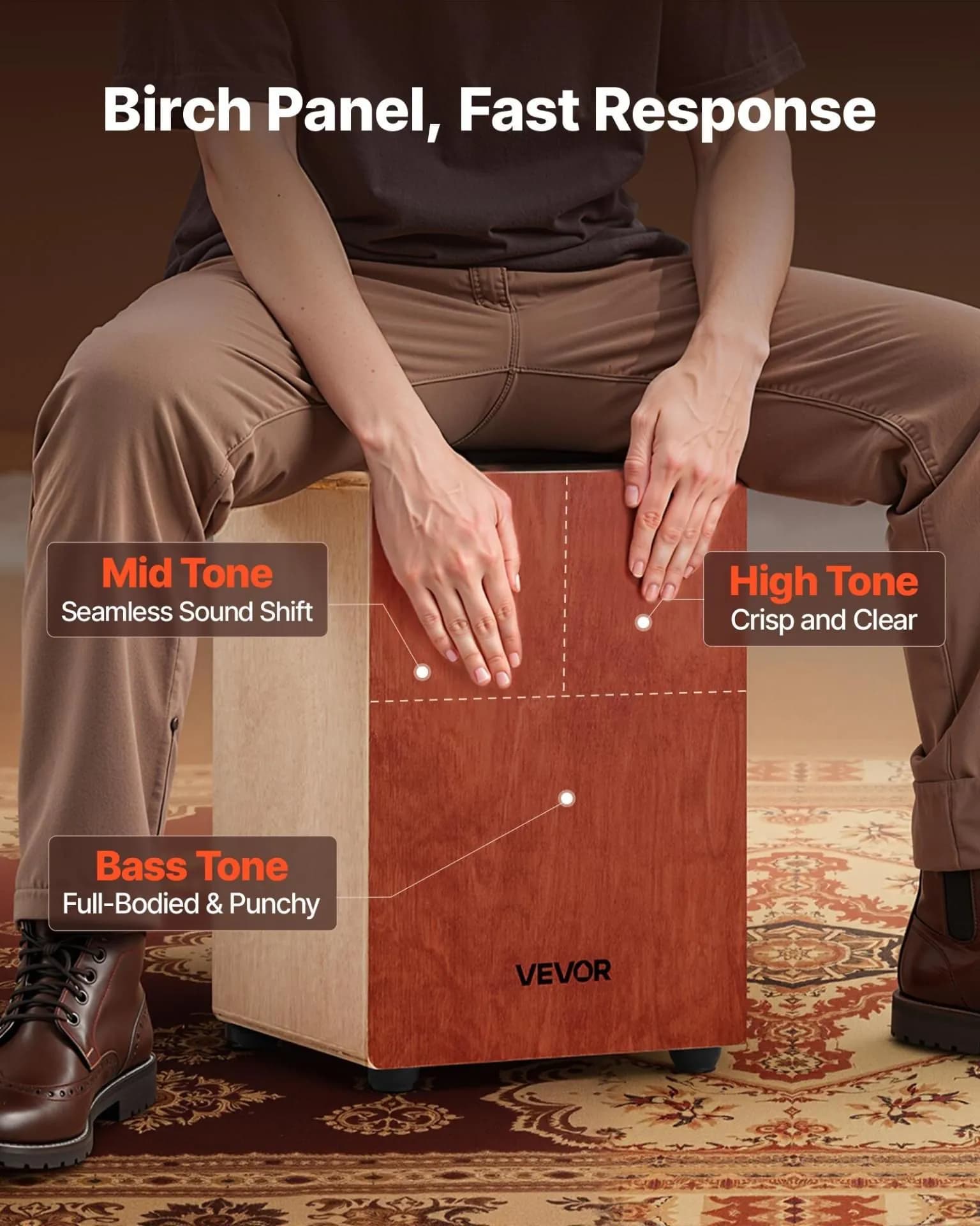 image-VEVOR Cajon Box Drum Birch Wood Percussion Instrument Guitar Strings with Travel Bag