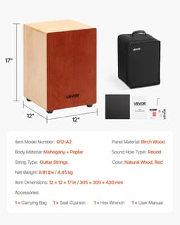 image-VEVOR Cajon Box Drum Birch Wood Percussion Instrument Guitar Strings with Travel Bag