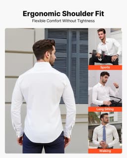 image-VEVOR Men's Button Up Shirt, Mens Long Sleeve Wrinkle-free Button Down Dress Shirts, Slim Fit Soft Stretch Fabric for Business Casual or Formal, Work, Wedding, Dinner, White