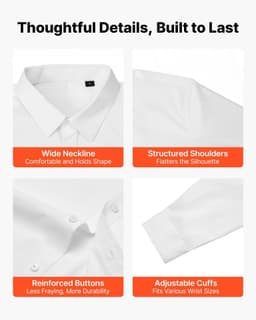 image-VEVOR Men's Button Up Shirt, Mens Long Sleeve Wrinkle-free Button Down Dress Shirts, Slim Fit Soft Stretch Fabric for Business Casual or Formal, Work, Wedding, Dinner, White