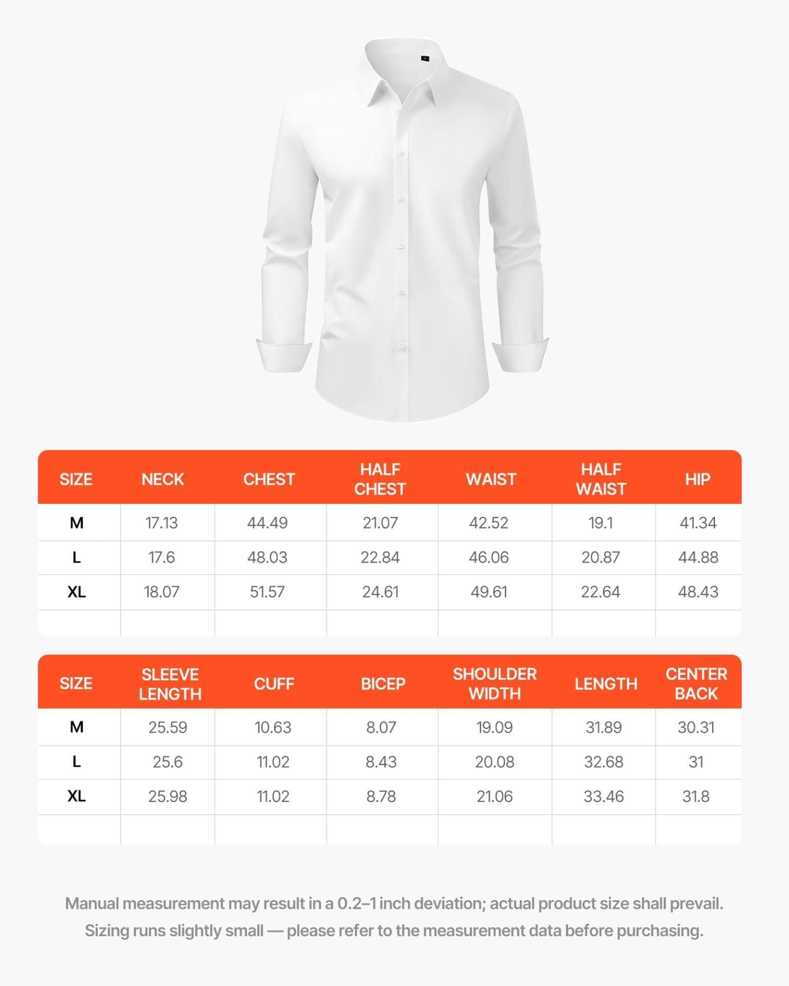 image-VEVOR Men's Button Up Shirt, Mens Long Sleeve Wrinkle-free Button Down Dress Shirts, Slim Fit Soft Stretch Fabric for Business Casual or Formal, Work, Wedding, Dinner, White