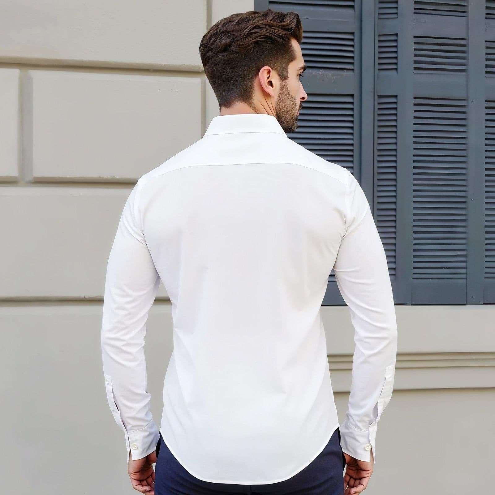 image-VEVOR Men's Button Up Shirt, Mens Long Sleeve Wrinkle-free Button Down Dress Shirts, Slim Fit Soft Stretch Fabric for Business Casual or Formal, Work, Wedding, Dinner, White