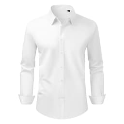 image-VEVOR Men's Button Up Shirt, Mens Long Sleeve Wrinkle-free Button Down Dress Shirts, Slim Fit Soft Stretch Fabric for Business Casual or Formal, Work, Wedding, Dinner, White