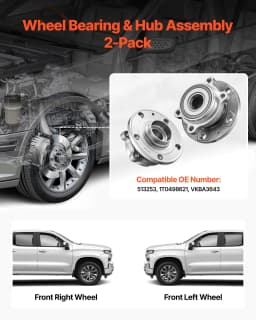 image-VEVOR 2PCS Front Wheel Bearing & Hub Assembly Fit for 2018 Audi Q3 Komfort Premium Plus Sport Utility 4-Door Volkswagen Beetle Coast Convertible 2-Door 2.0L OEM 513253, Wheel Bearing Hub Assembly Set