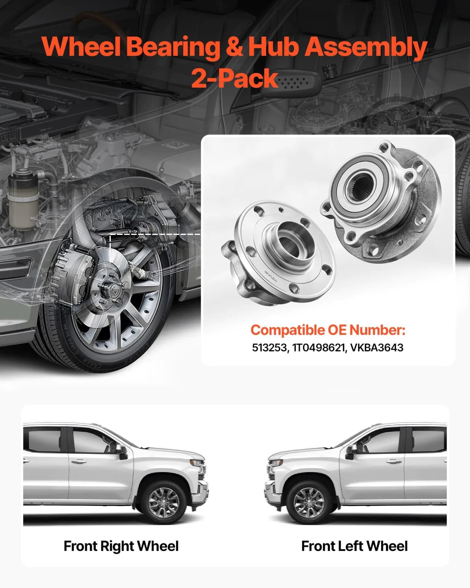 image-VEVOR 2PCS Front Wheel Bearing & Hub Assembly Fit for 2018 Audi Q3 Komfort Premium Plus Sport Utility 4-Door Volkswagen Beetle Coast Convertible 2-Door 2.0L OEM 513253, Wheel Bearing Hub Assembly Set