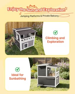 image-VEVOR Insulated Cat House, 2-Story Wooden Cat Shelter, Foam Insulation, Feral Kitty Shelter with Balcony, Waterproof Cats Condos for Indoor & Outdoor 1-3 Cats in Winter 33 x 29.5 x 32 in