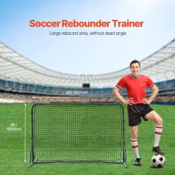 image-VEVOR Soccer Rebound Trainer, 6x4FT Iron Soccer Training Equipment, Sports Football Rebounder Wall, Double-Sided Rebounding Net, Easy Assembly, Perfect for Backyard Practicing, Solo Training, Passing