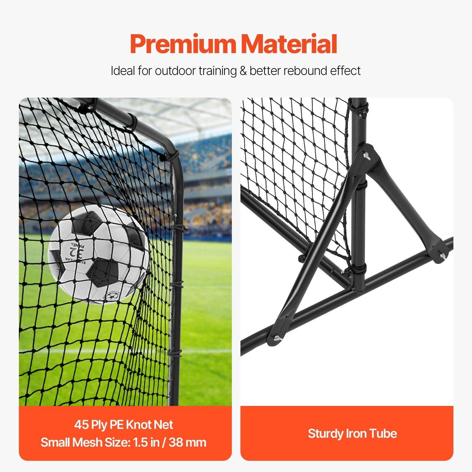 image-VEVOR Soccer Rebound Trainer, 6x4FT Iron Soccer Training Equipment, Sports Football Rebounder Wall, Double-Sided Rebounding Net, Easy Assembly, Perfect for Backyard Practicing, Solo Training, Passing