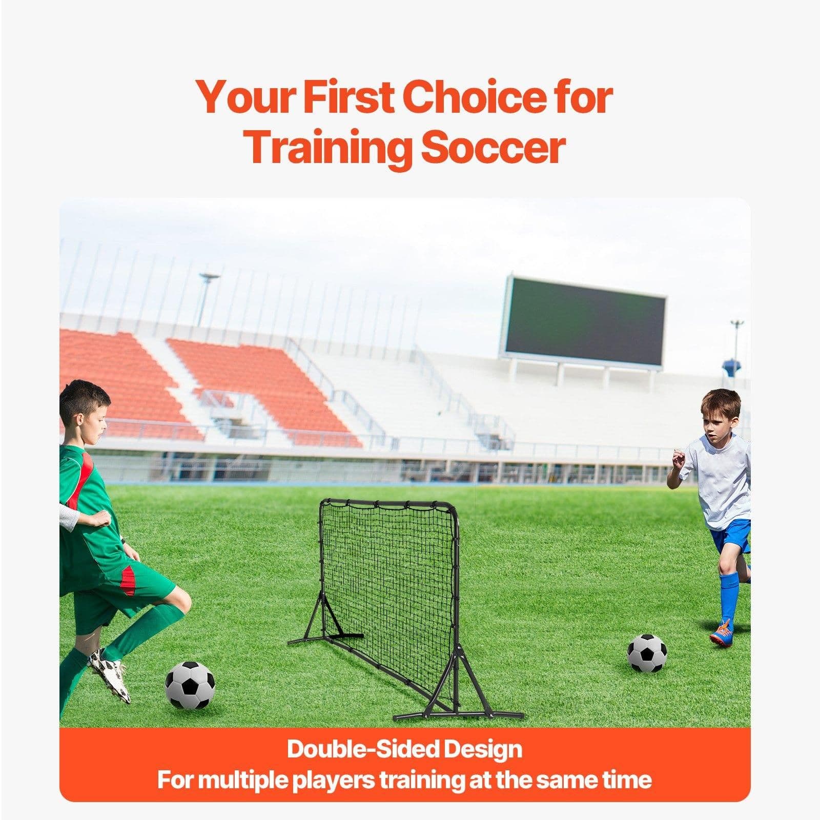 image-VEVOR Soccer Rebound Trainer, 6x4FT Iron Soccer Training Equipment, Sports Football Rebounder Wall, Double-Sided Rebounding Net, Easy Assembly, Perfect for Backyard Practicing, Solo Training, Passing