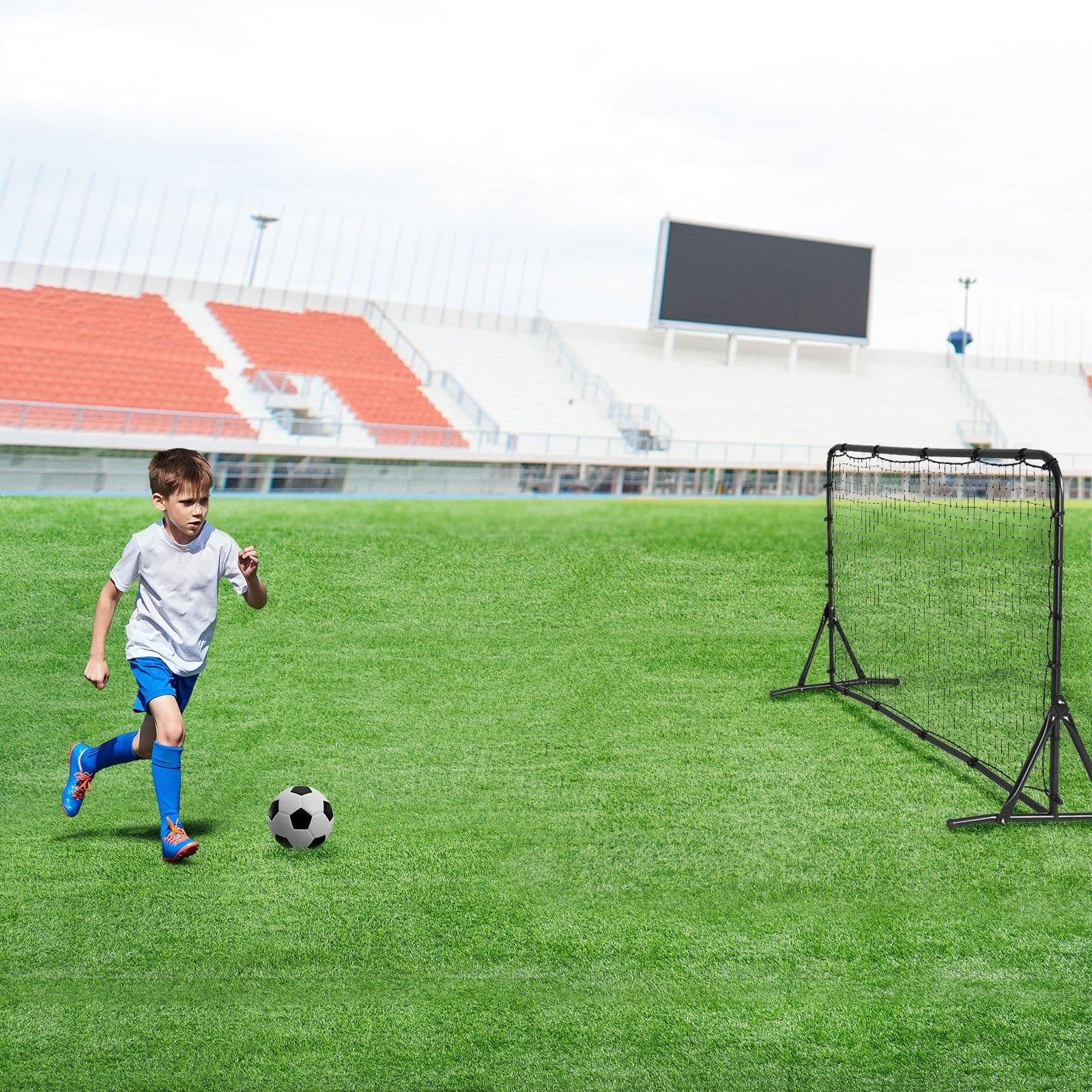 image-VEVOR Soccer Rebound Trainer, 6x4FT Iron Soccer Training Equipment, Sports Football Rebounder Wall, Double-Sided Rebounding Net, Easy Assembly, Perfect for Backyard Practicing, Solo Training, Passing