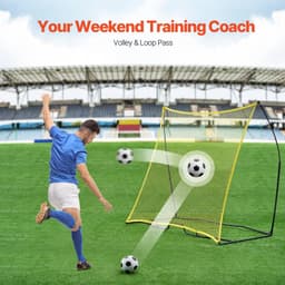image-VEVOR Soccer Rebounder, Portable Soccer Trainer, 7x7FT Iron & Polyester Soccer Practice Equipment, Sports Football Rebounder Wall with Portable Bag, Perfect for Team Solo Training, Passing, Volley