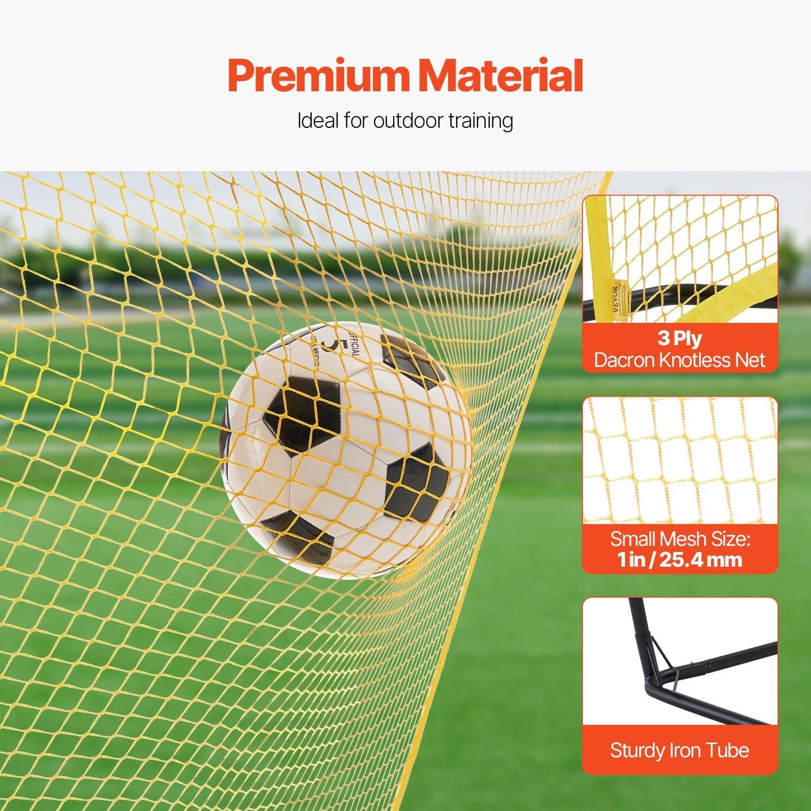 image-VEVOR Soccer Rebounder, Portable Soccer Trainer, 7x7FT Iron & Polyester Soccer Practice Equipment, Sports Football Rebounder Wall with Portable Bag, Perfect for Team Solo Training, Passing, Volley