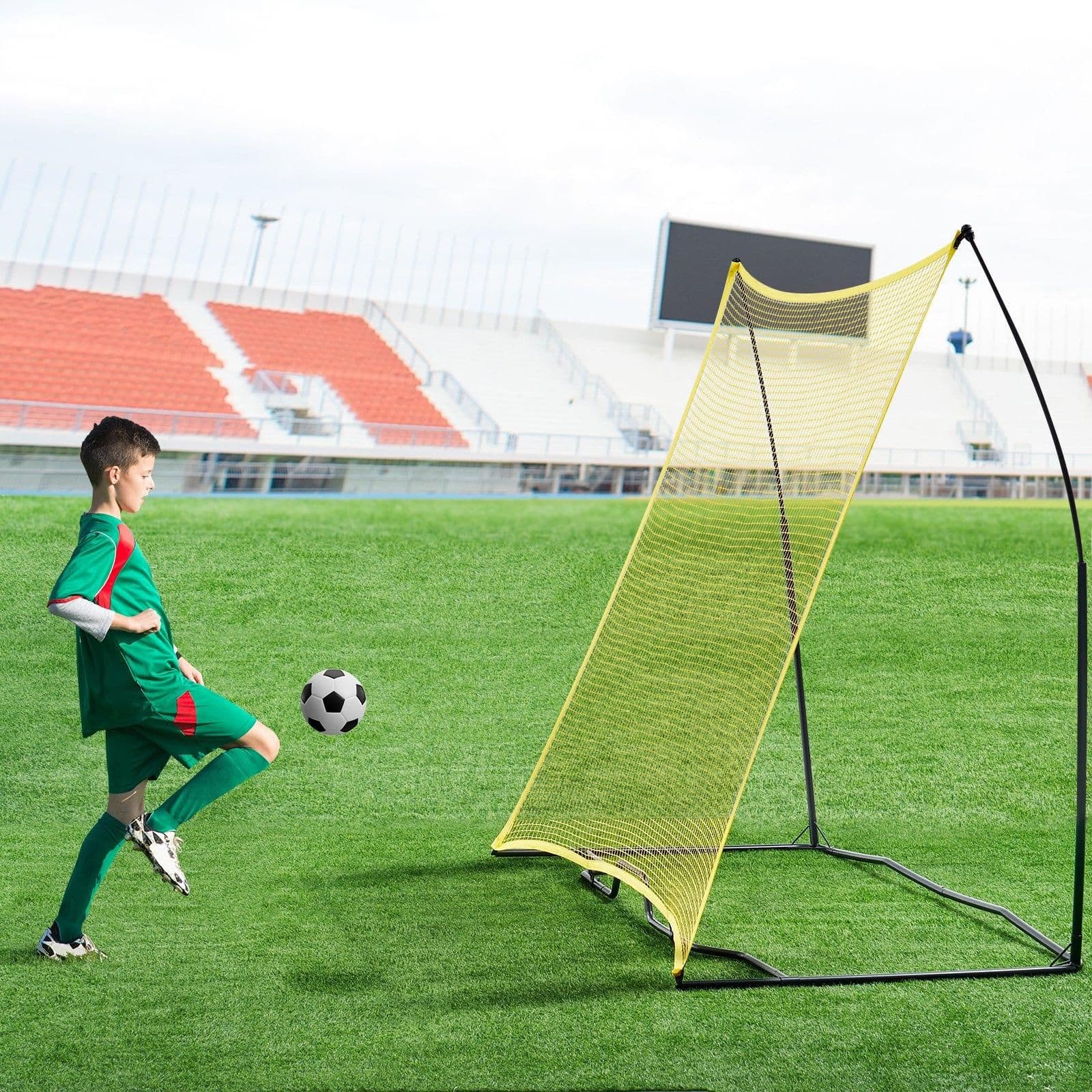 image-VEVOR Soccer Rebounder, Portable Soccer Trainer, 7x7FT Iron & Polyester Soccer Practice Equipment, Sports Football Rebounder Wall with Portable Bag, Perfect for Team Solo Training, Passing, Volley
