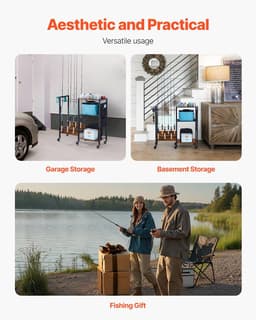 image-VEVOR Fishing Rod Holder for 12-Rods, Mobile Fishing Pole Rack Cart with Wheels, Fish Gear Equipment Organizer for Garage Home Indoor Use, for Tackle Box Reel Accessories Storage, Gifts for Men