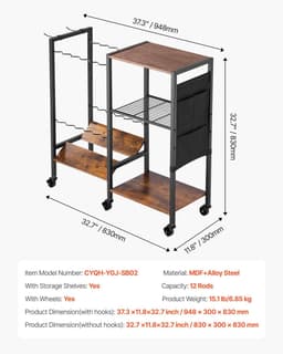 image-VEVOR Fishing Rod Holder for 12-Rods, Mobile Fishing Pole Rack Cart with Wheels, Fish Gear Equipment Organizer for Garage Home Indoor Use, for Tackle Box Reel Accessories Storage, Gifts for Men