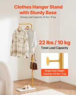 image-VEVOR Coat Rack, Freestanding Coats Rack Stand with Quartz Stone Base & 3 Round Hooks, Free Standing Hall Coat Tree for Entryway, Bedroom, Living Room, Stylish Clothes Hanger Stand for Coats, Hat, Bag