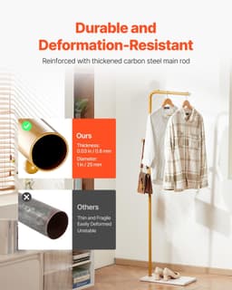 image-VEVOR Coat Rack, Freestanding Coats Rack Stand with Quartz Stone Base & 3 Round Hooks, Free Standing Hall Coat Tree for Entryway, Bedroom, Living Room, Stylish Clothes Hanger Stand for Coats, Hat, Bag