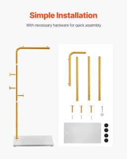 image-VEVOR Coat Rack, Freestanding Coats Rack Stand with Quartz Stone Base & 3 Round Hooks, Free Standing Hall Coat Tree for Entryway, Bedroom, Living Room, Stylish Clothes Hanger Stand for Coats, Hat, Bag