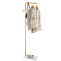 image-VEVOR Coat Rack, Freestanding Coats Rack Stand with Quartz Stone Base & 3 Round Hooks, Free Standing Hall Coat Tree for Entryway, Bedroom, Living Room, Stylish Clothes Hanger Stand for Coats, Hat, Bag