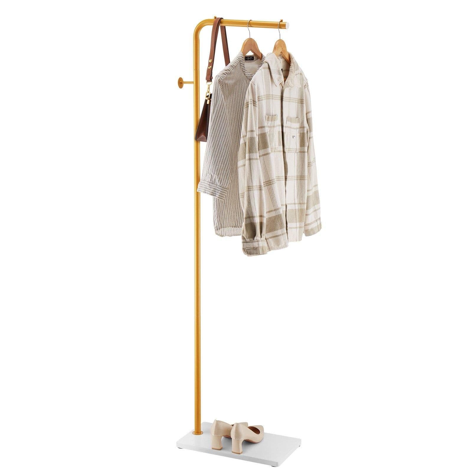 image-VEVOR Coat Rack, Freestanding Coats Rack Stand with Quartz Stone Base & 3 Round Hooks, Free Standing Hall Coat Tree for Entryway, Bedroom, Living Room, Stylish Clothes Hanger Stand for Coats, Hat, Bag